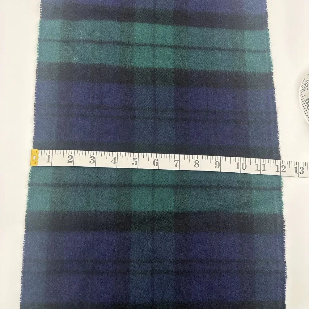 John Hanly 100% Lambswool Scarf Tartan Plaid Green & Blue 65